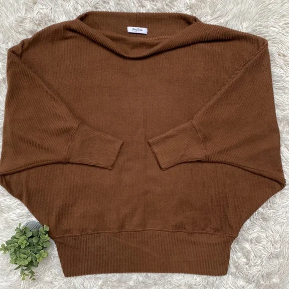 Jenny Boston Ribbed Dolman Top 💗 Brown - Picture 3 of 12